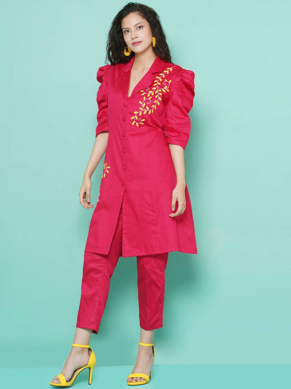 Women Republic Pink Cotton Silk Embroidered and Embellished Coord Set | Grocsy