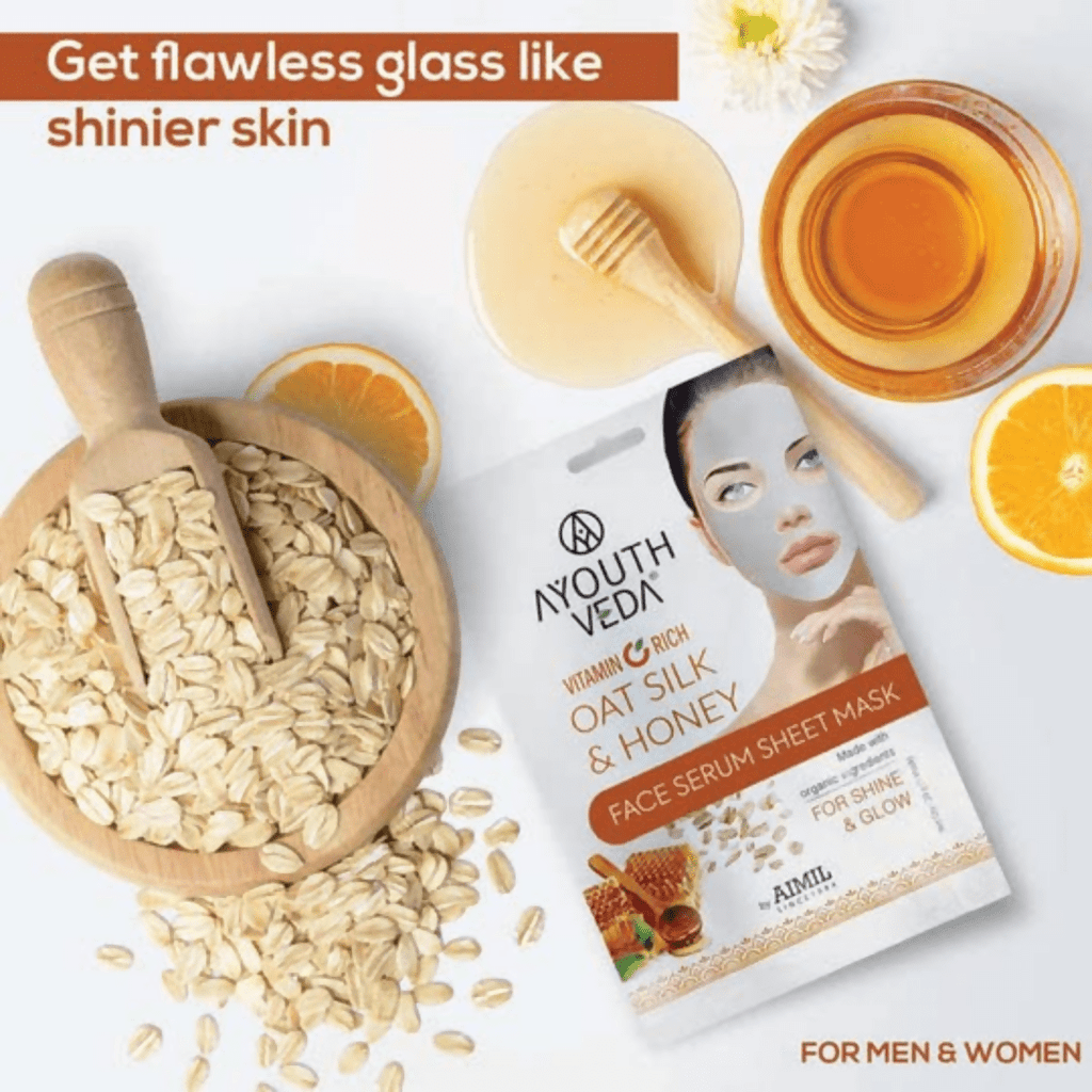 Ayouthveda Vitamin C Rich Oats Silk & Honey Face Serum Sheet Mask | Grocsy