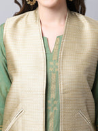 Even Apparels Beige Bansari Silk Open Front Gillet | Grocsy