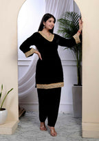 Miravan Women's Black Velvet Dreams Embroidered Co-ord Set | Grocsy