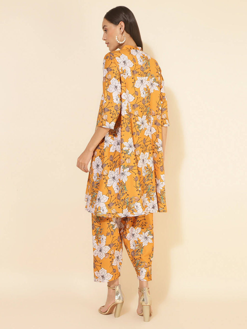 Janasya Women's Mustard Moss Digital Floral Printed Casual A-line Co-ords | Grocsy