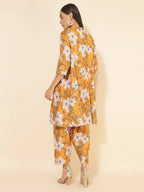 Janasya Women's Mustard Moss Digital Floral Printed Casual A-line Co-ords | Grocsy