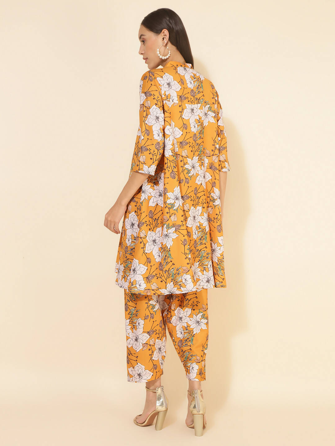 Janasya Women's Mustard Moss Digital Floral Printed Casual A-line Co-ords | Grocsy