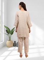 Joban Fashion Beige Linen Embroidered Readymade Cord Set | Grocsy