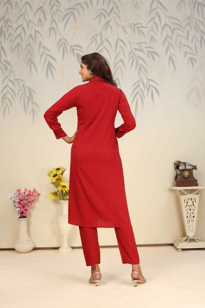 Jyoti Fashion Women's Red Rinkal Cotton Plain with Side Pocket Kurtis & Sets | Grocsy