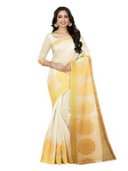 Mimosa Women's Off White Linen Blend Kasavu Saree | Grocsy
