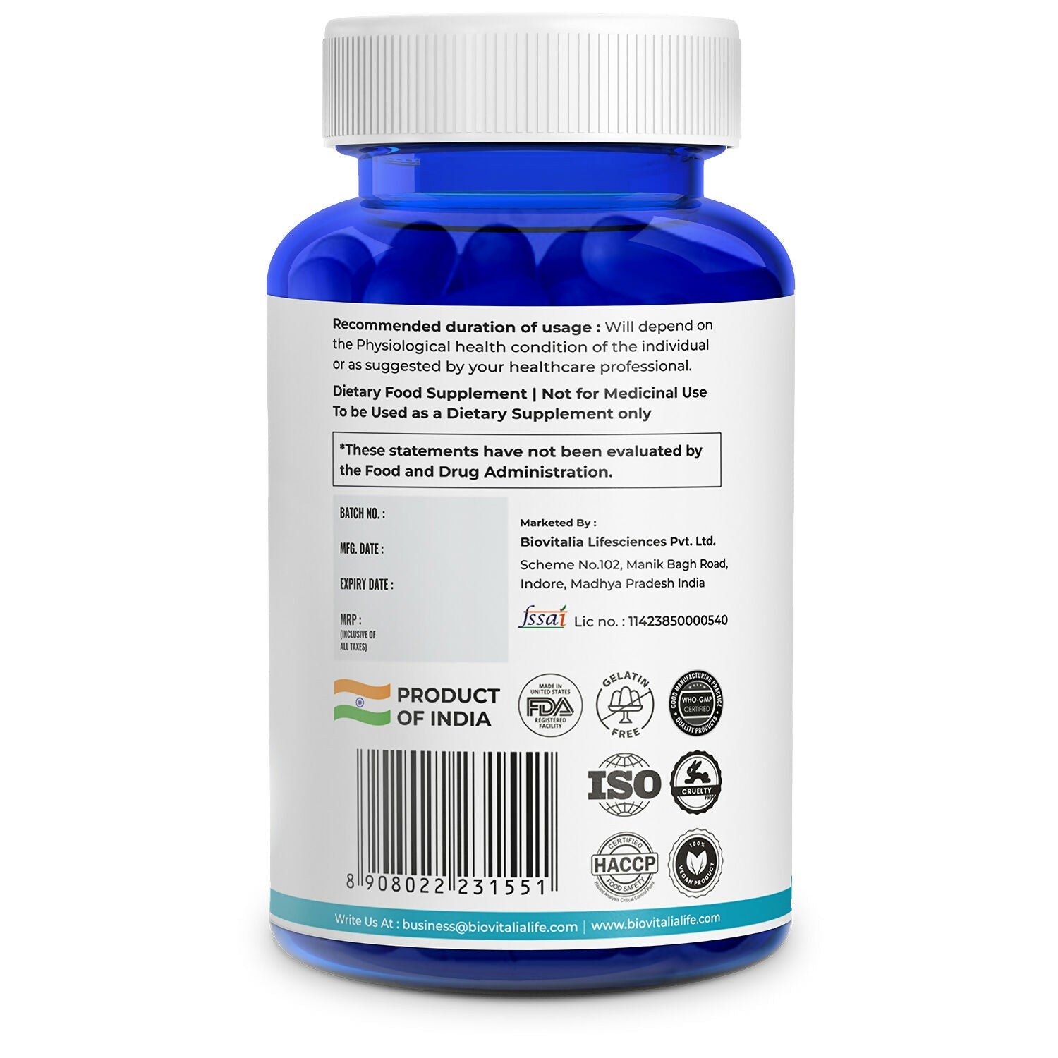 Biovitalia Organics Nitric Oxide Capsule L-Arginine | Grocsy