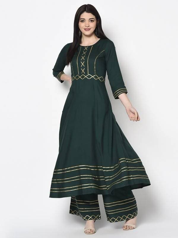 Aniyah Rayon Bottle Green Color Flared Slip-On Palazzo (AN-206K) | Grocsy