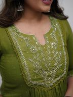 The52 Women's Beautiful Cotton Fabric Embroidery Work Straight Kurta Pant and Dupatta Set | Grocsy