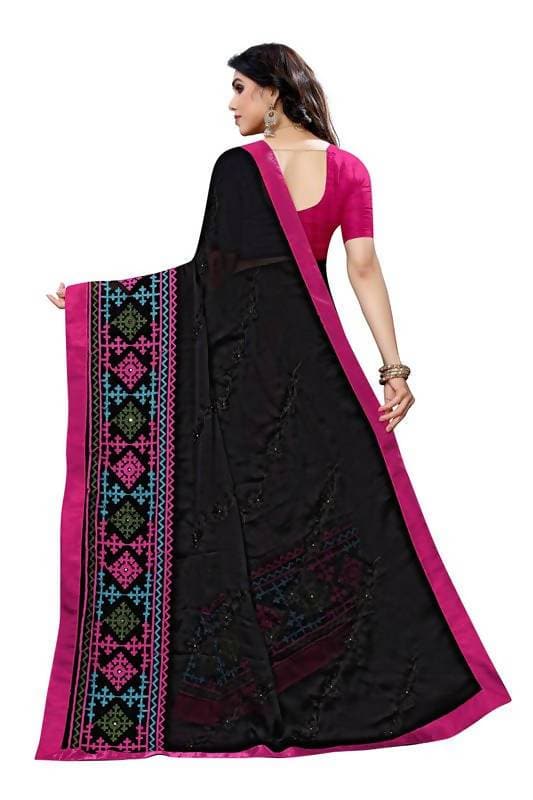 Vamika Black Chiffon Emboridered Saree (SUIDHAGA BLACK) | Grocsy