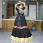 Yash Enterprise Black Rayon Cotton Embroidery Semi Stitched Navratri Top Chaniya Choli | Grocsy