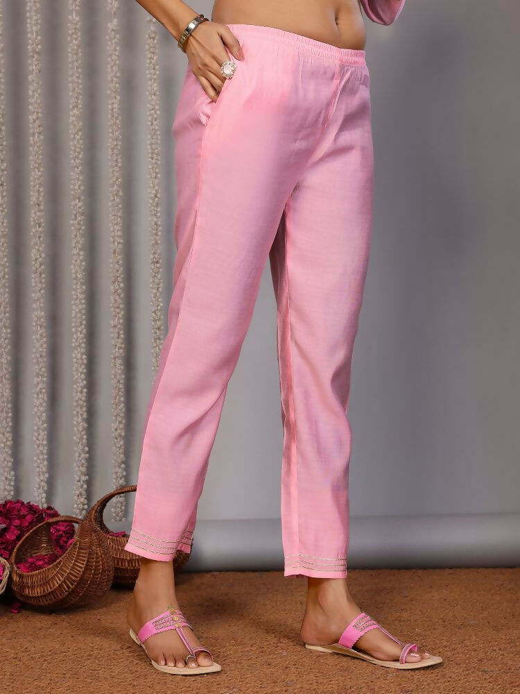 Joban Fashion Women Light Pink Roman Embroidery Stitched Kurta Set | Grocsy