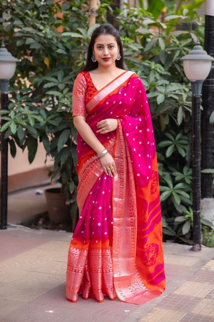 Rani Jute Silk Ethnic Motifs Saree with Unstitched Blouse - A2M | Grocsy