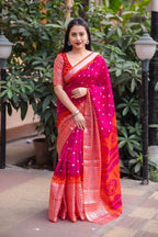 Rani Jute Silk Ethnic Motifs Saree with Unstitched Blouse - A2M | Grocsy