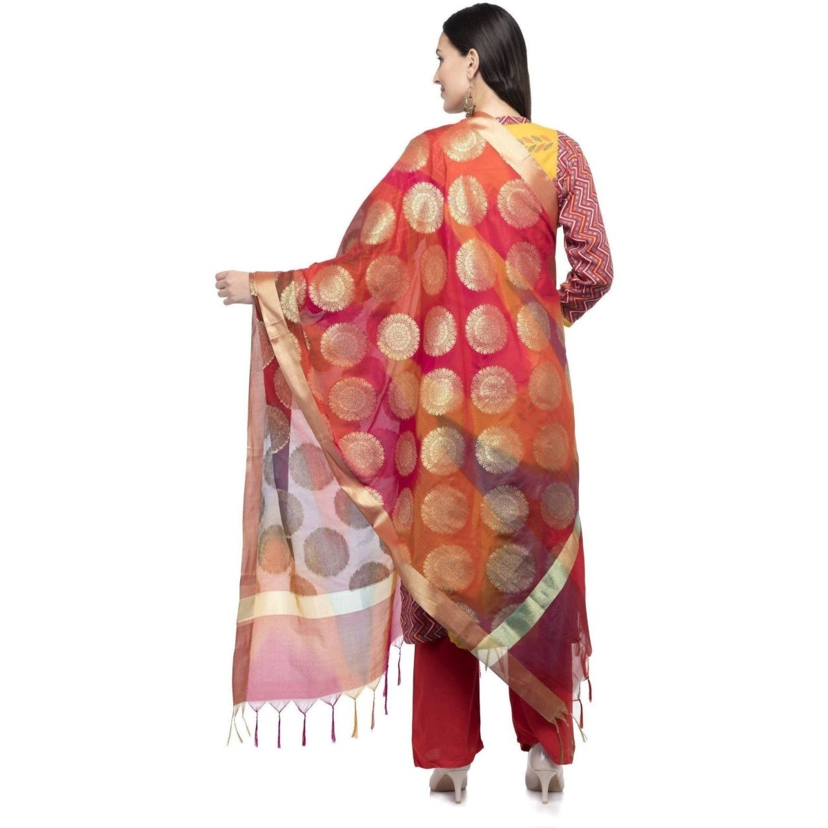 A R Silk Women's Vanarsi Silk Zari Embroidery With Rainbow Colour Multi Rainbow Fancy Dupatta | Grocsy