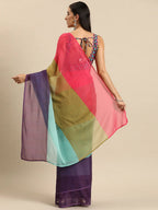 Ahalyaa Women's Traditional Semi Stitch Saree - Blue | Grocsy