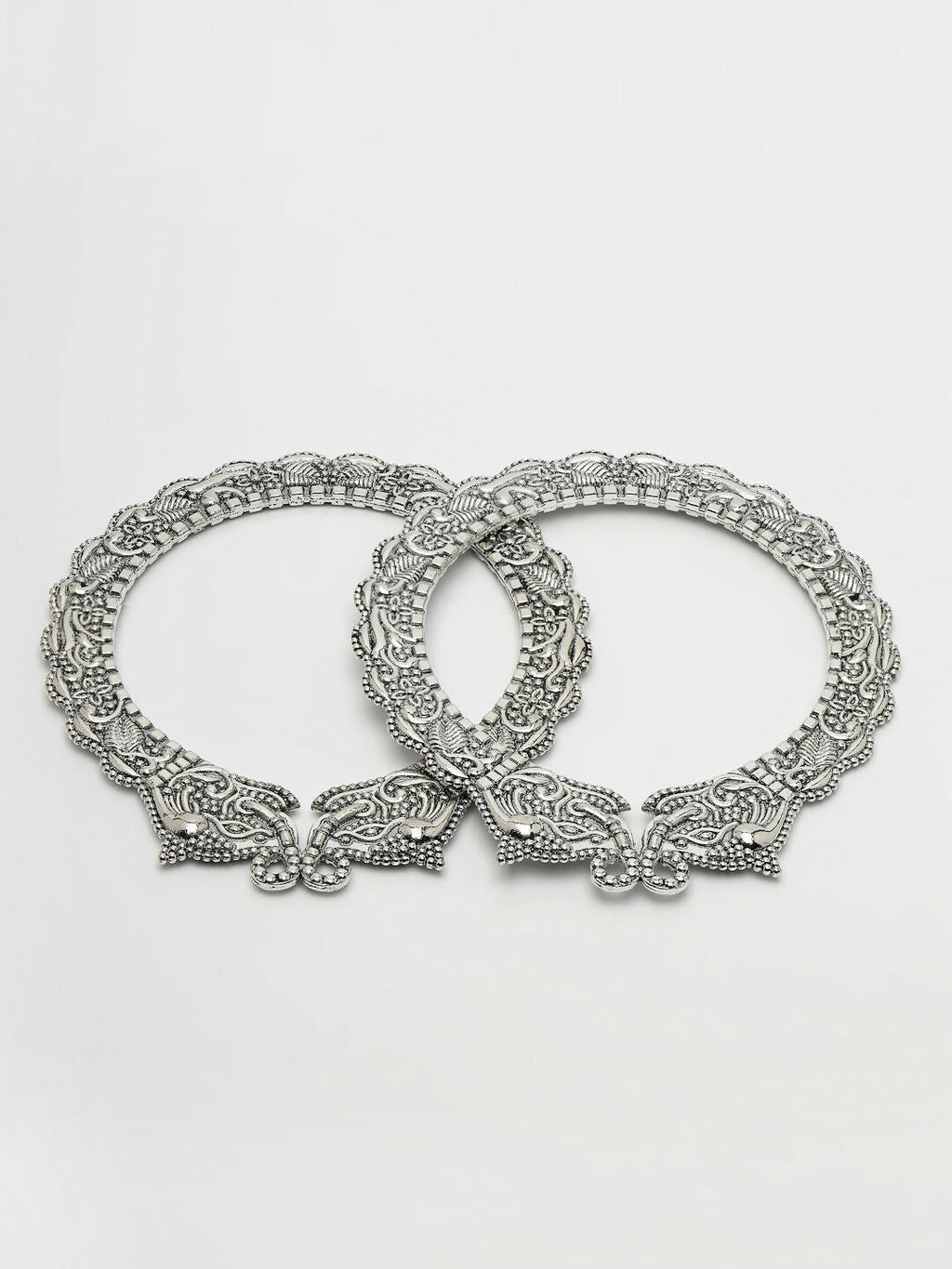 NVR Women's Set of 2 Silver-Toned German Silve Oxidised Elephant Design Handcrafted Bangles