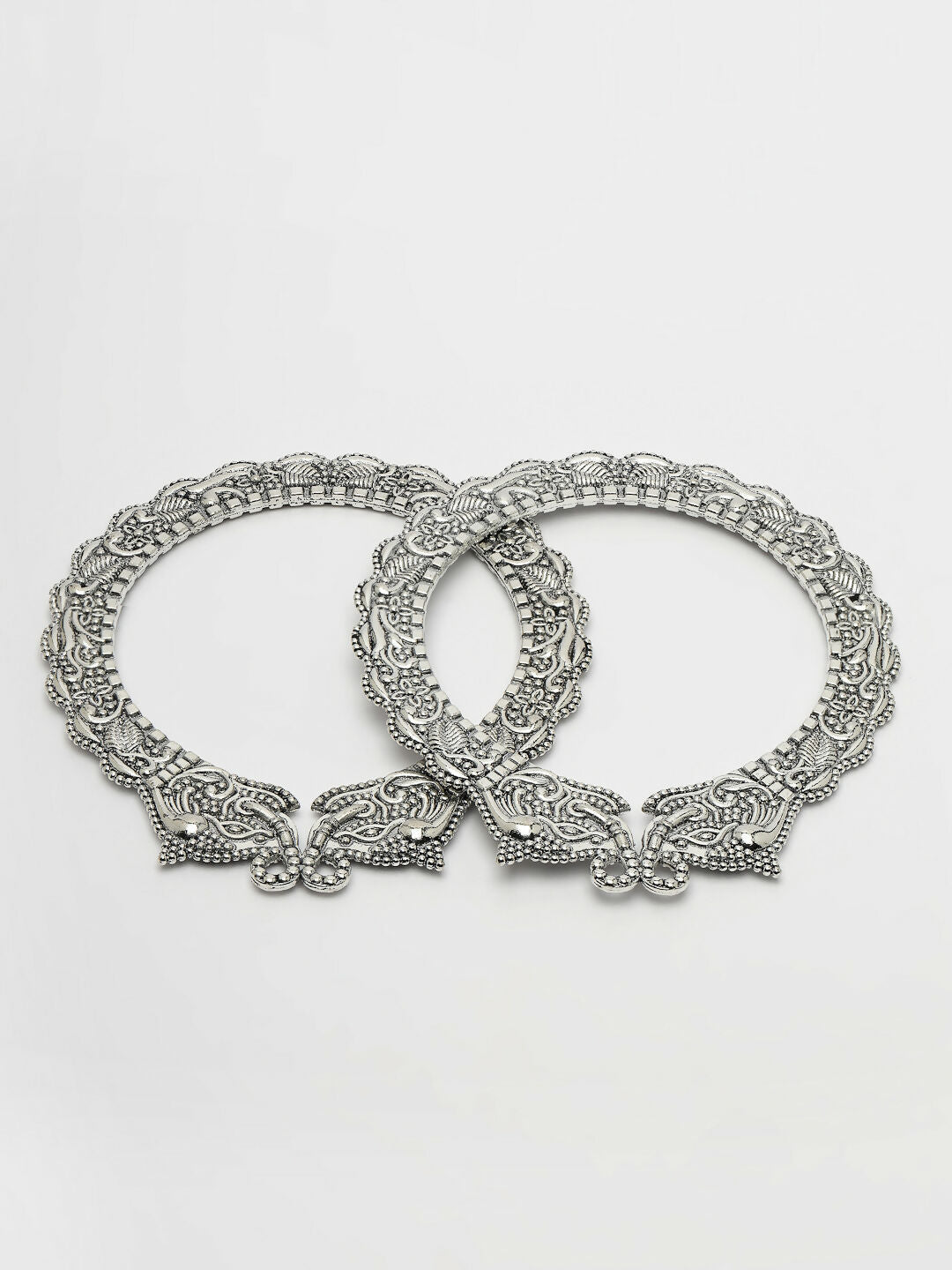 NVR Women's Set of 2 Silver-Toned German Silve Oxidised Elephant Design Handcrafted Bangles