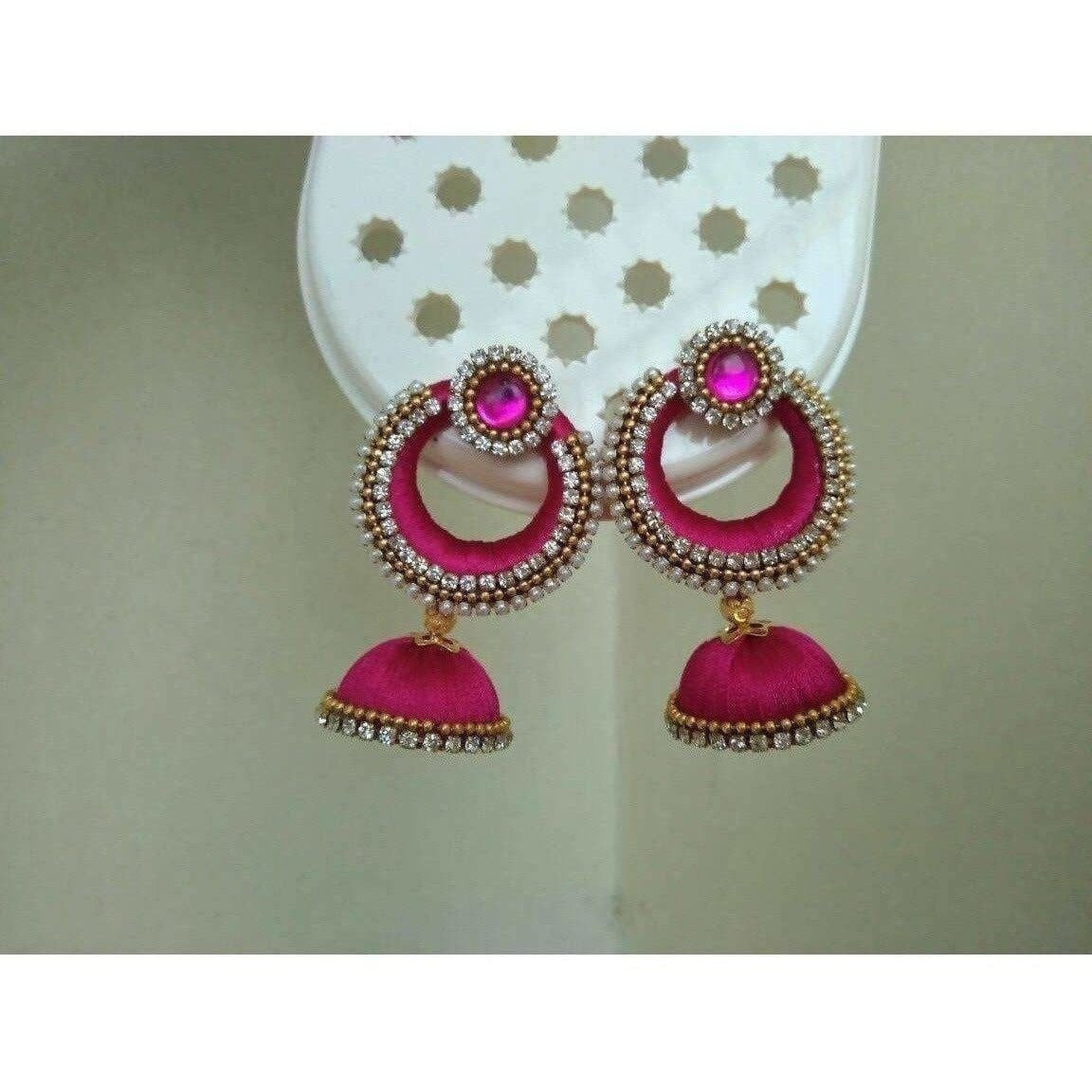 Pink Color Jhumki Earrings | Grocsy