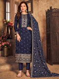 Myra Navy Blue Upada Embroidered Pant Style Suit | Grocsy