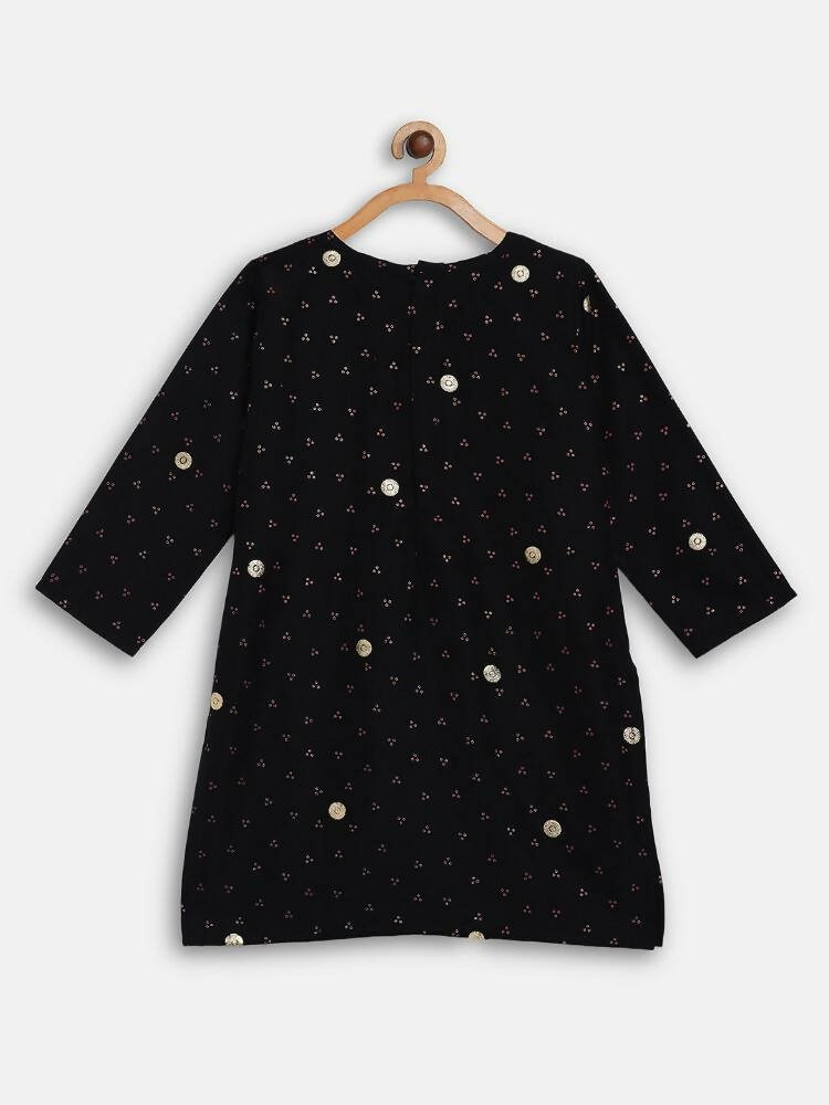 Ahalyaa Black Crepe Kids Kurta Pants With Dupatta For Girls | Grocsy