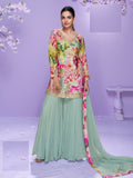 Aarshi Fashions Mint Green Floral Print Full Stitched Palazzo Suits | Grocsy