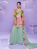 Aarshi Fashions Mint Green Floral Print Full Stitched Palazzo Suits | Grocsy
