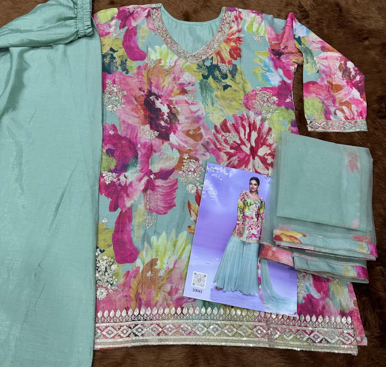 Aarshi Fashions Mint Green Floral Print Full Stitched Palazzo Suits | Grocsy
