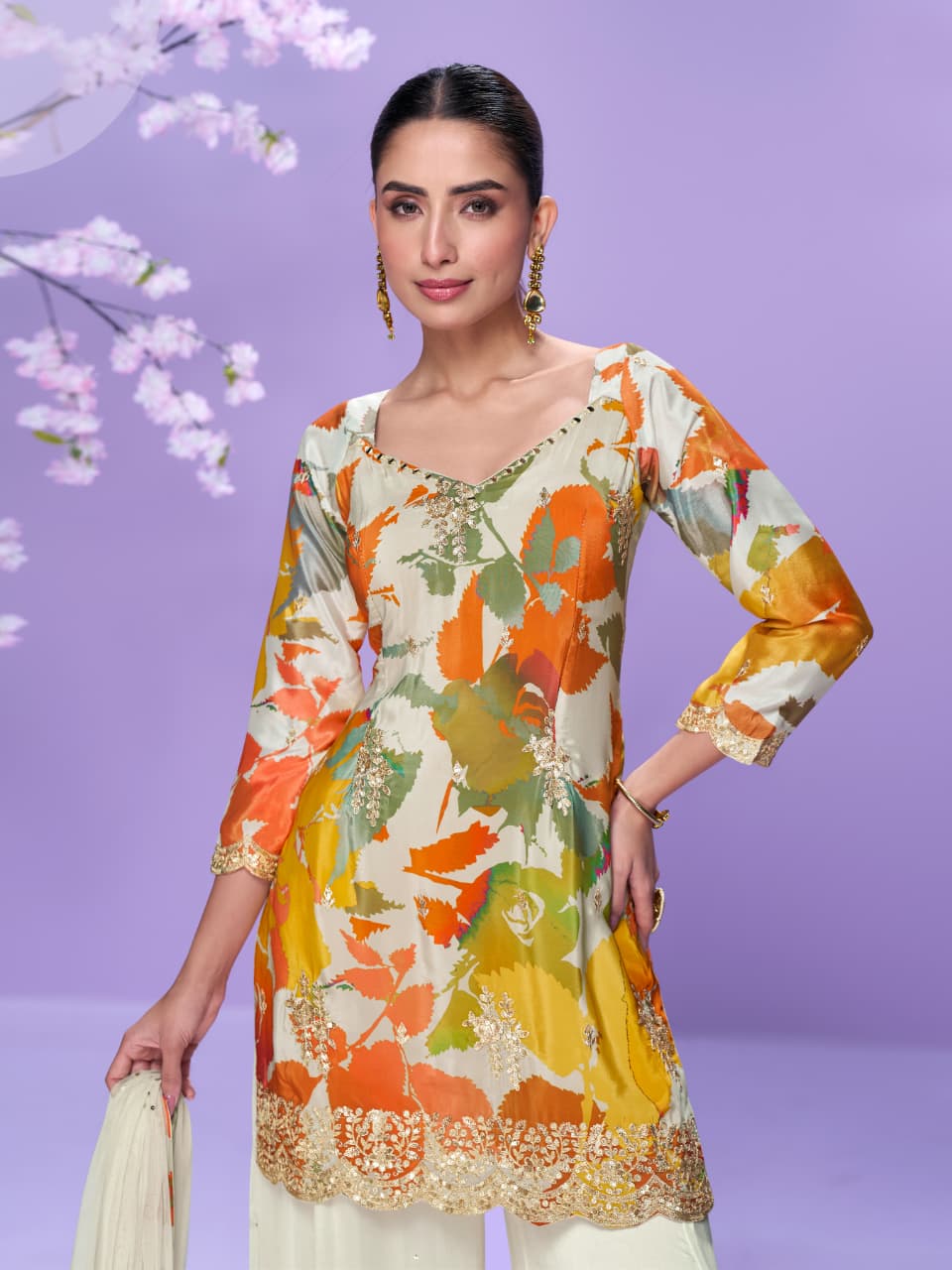 Aarshi Fashions White Floral Print Full Stitched Palazzo Suits | Grocsy