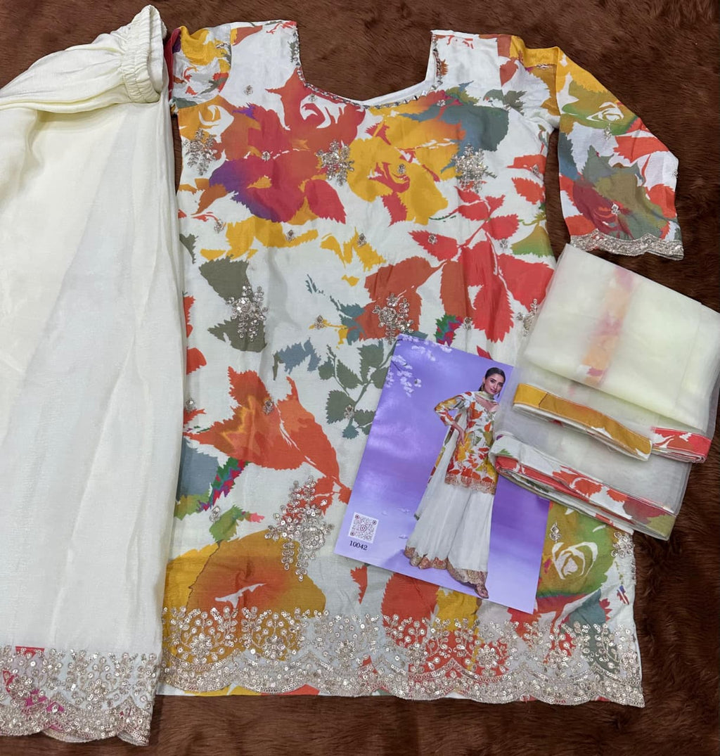 Aarshi Fashions White Floral Print Full Stitched Palazzo Suits | Grocsy