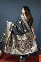 Jyoti Fashion Women's Black Paithani Silk Zari Woven Saree with Blouse | Grocsy
