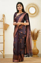 DEIANA'S Beautiful Designer Golden zari Soft Lichi Silk Saree - Wine | Grocsy
