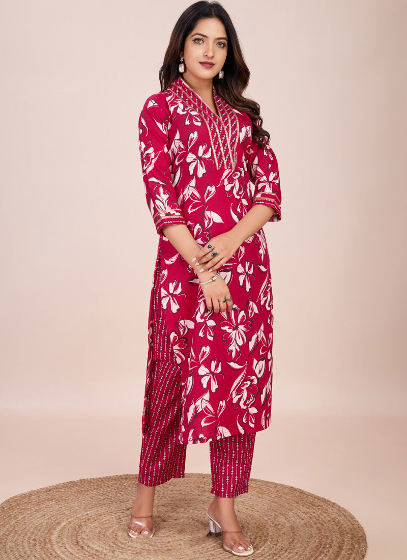 Prazu Fashion Pink Printed Cotton Blend Kurta Pant Set | Grocsy