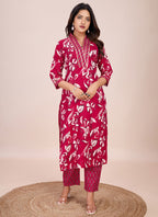 Prazu Fashion Pink Printed Cotton Blend Kurta Pant Set | Grocsy