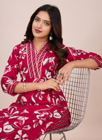 Prazu Fashion Pink Printed Cotton Blend Kurta Pant Set | Grocsy