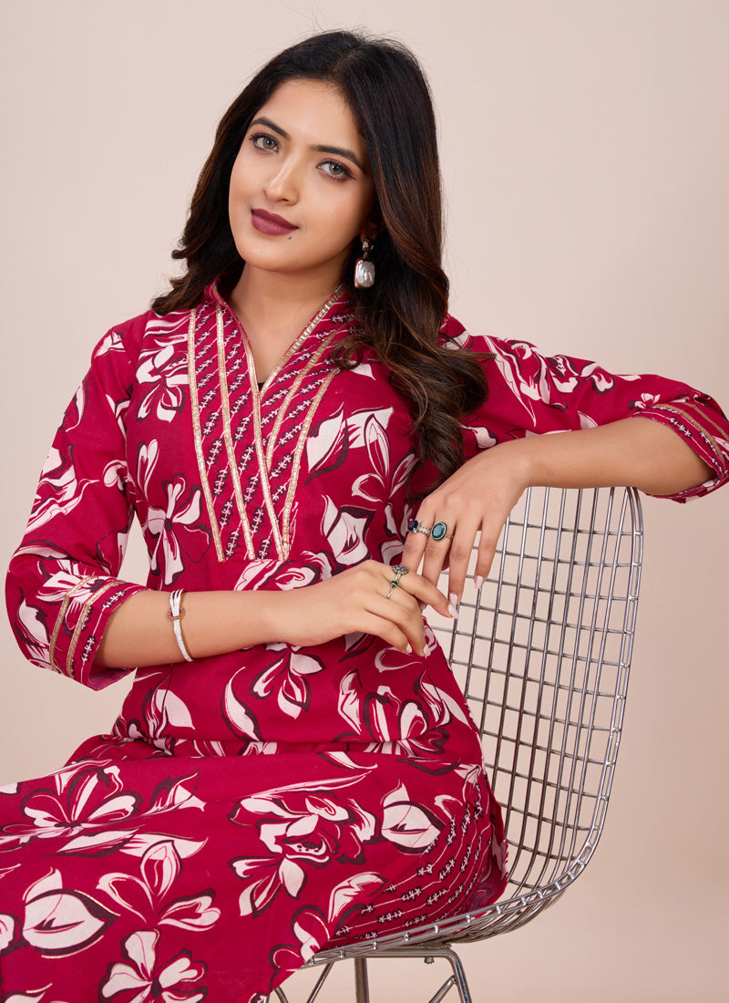 Prazu Fashion Pink Printed Cotton Blend Kurta Pant Set | Grocsy