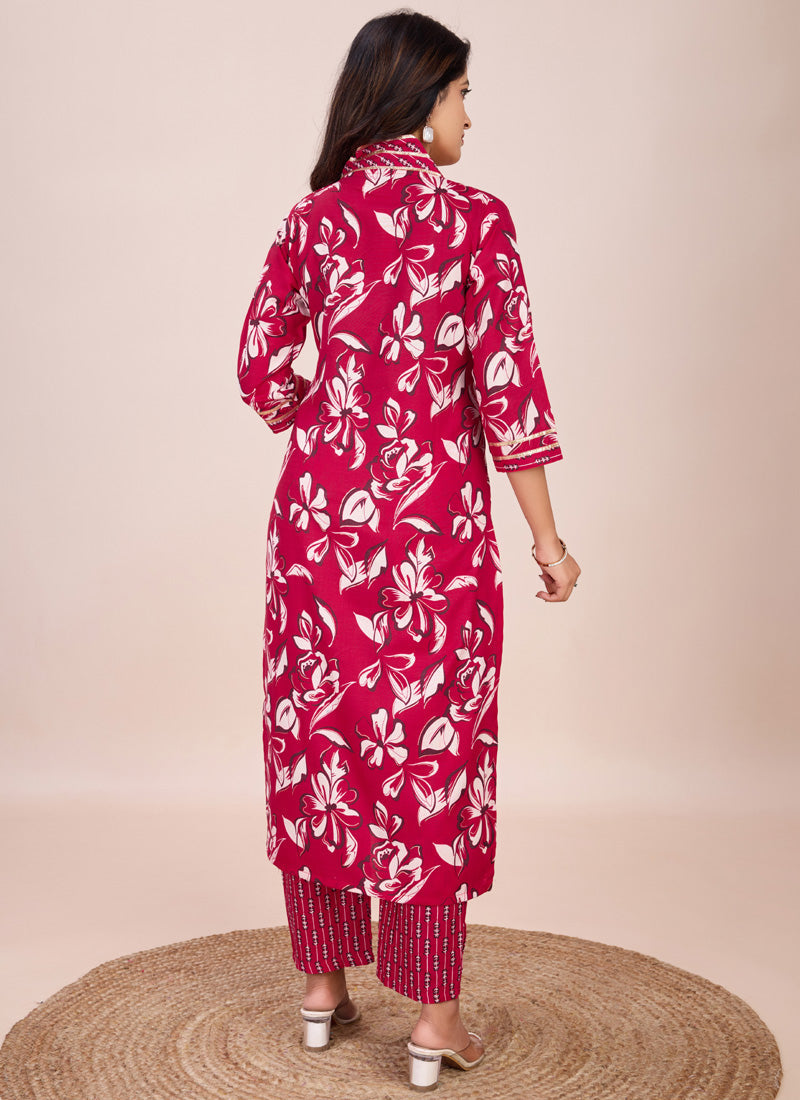 Prazu Fashion Pink Printed Cotton Blend Kurta Pant Set | Grocsy