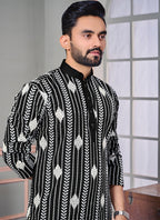 Prazu Fashion Black Linen Embroidered Kurta | Grocsy