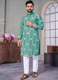 Prazu Fashion See Green Linen Embroidered Kurta | Grocsy