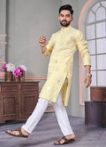 Prazu Fashion Yellow Linen Embroidered Kurta | Grocsy
