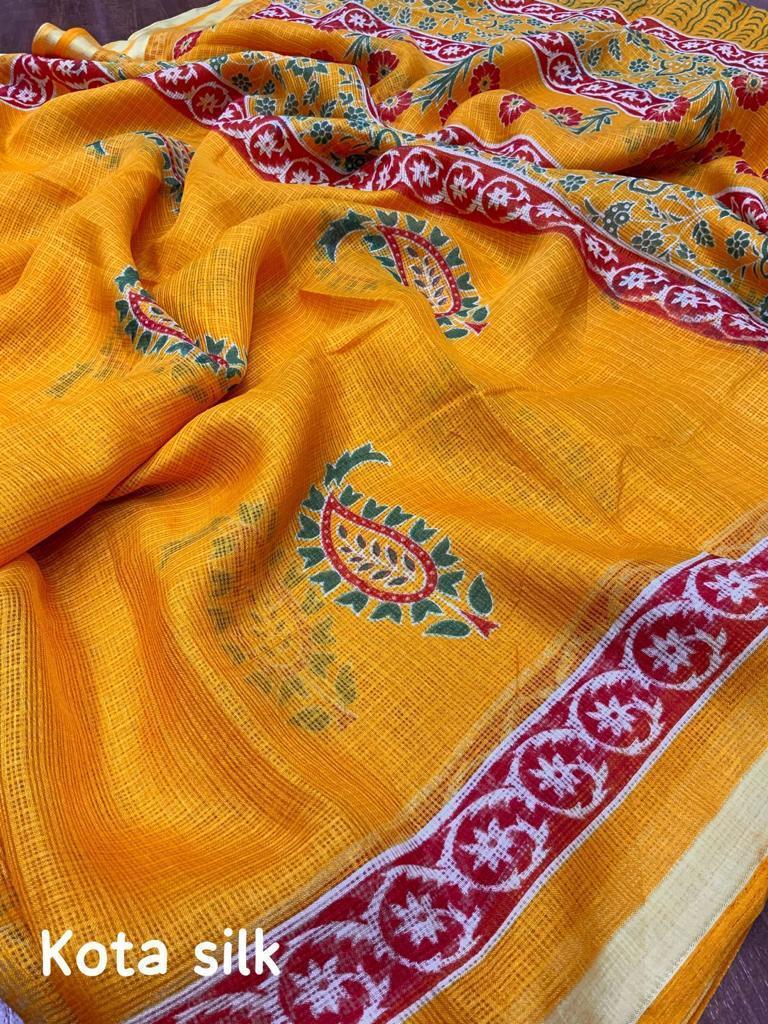 Mustard Silk Blend Geometric Saree with Unstitched Blouse - A2M | Grocsy