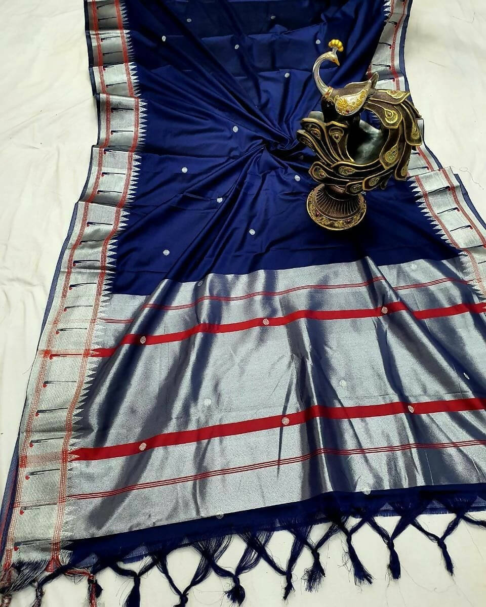 DEIANA'S Beautiful Designer Golden zari Soft Lichi Silk Saree - Blue | Grocsy