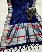 DEIANA'S Beautiful Designer Golden zari Soft Lichi Silk Saree - Blue | Grocsy