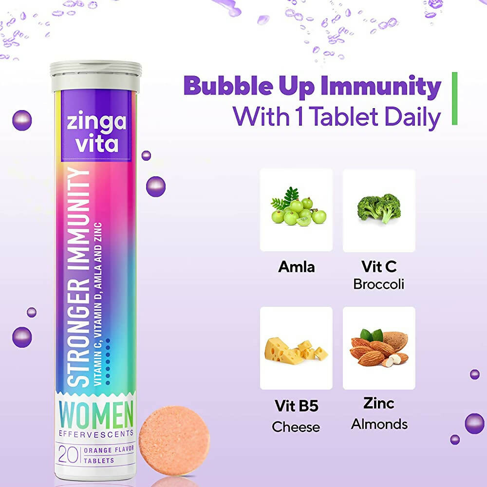 Zingavita Stronger Immunity Effervescent Tablets for Women (Orange Flavor) Sugar Free | Grocsy