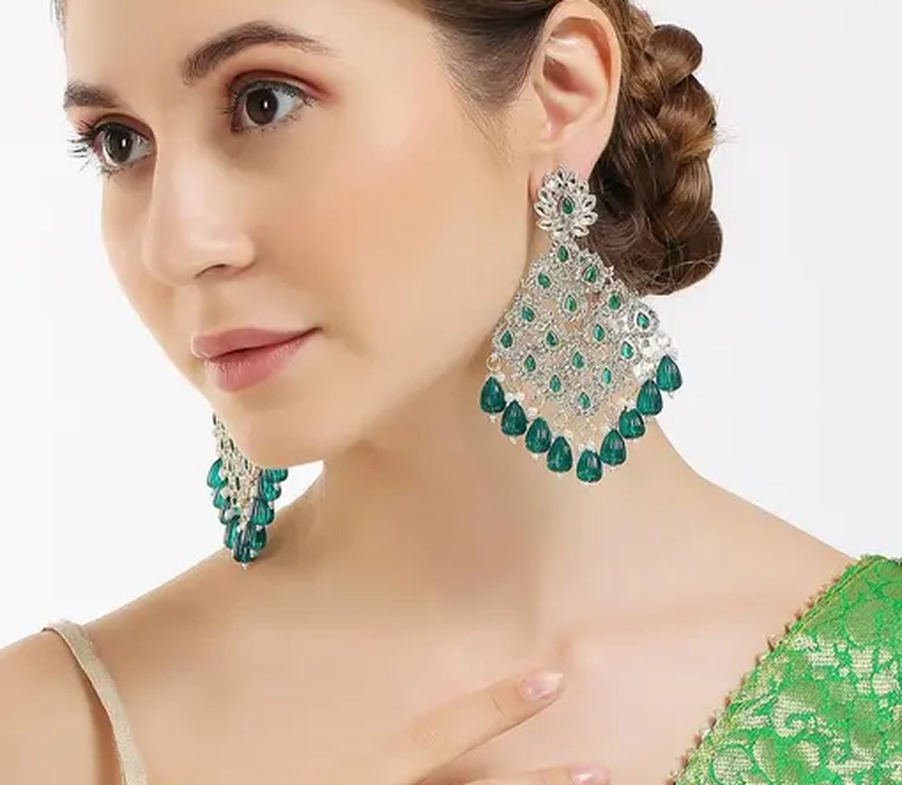 Jewel City Luxurious Emerald Chandelier Earrings - Traditional Indian Statement Jewelry for Wedding & Festival Elegance | Grocsy