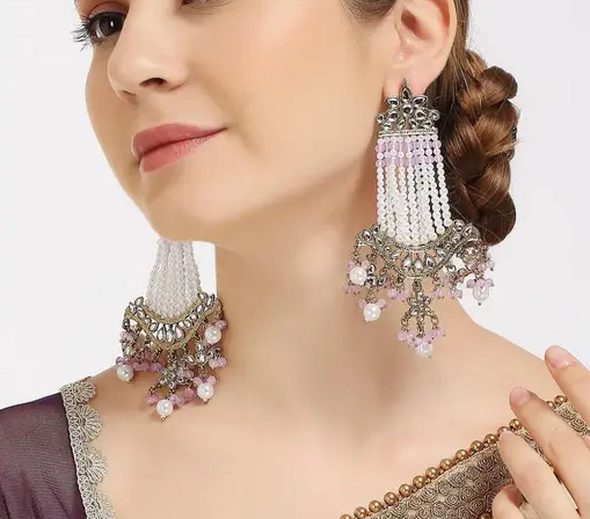 Jewel City Victorian Pearl Tassel Earrings - Vintage-Inspired Silver Chandelier Earrings for Wedding & Festive Wear | Grocsy