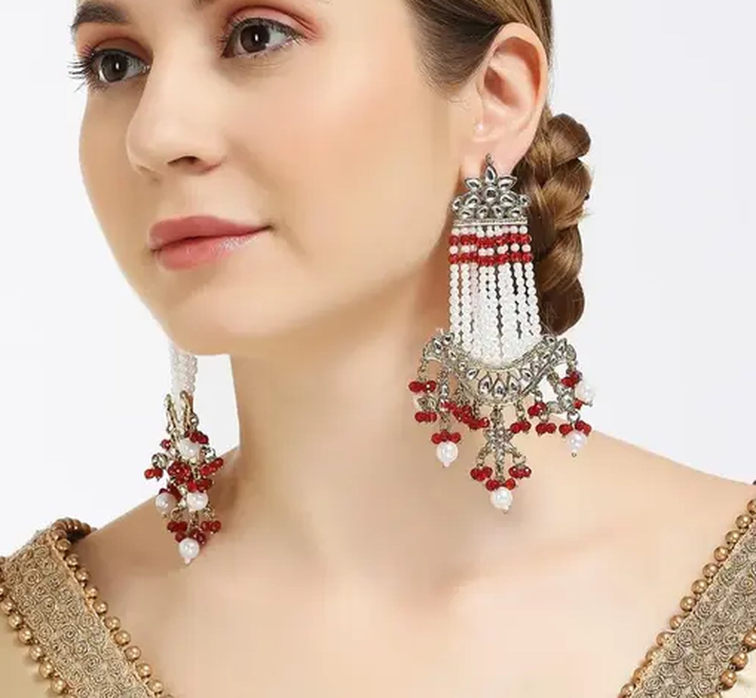 Jewel City Victorian Pearl Tassel Earrings - Vintage-Inspired Silver Chandelier Earrings for Wedding & Festive Wear | Grocsy