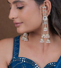 Jewel City Silver Kashmiri Jhumka Earrings - Traditional Pearl Drop Chandelier Earrings for Wedding & Festival Wear | Grocsy