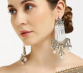 Jewel City Victorian Pearl Tassel Earrings - Vintage-Inspired Silver Chandelier Earrings for Wedding & Festive Wear | Grocsy