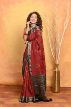 Very Much Indian Modal Silk Ajrakh Handblock Printed Natural Dyes With Designer Border Saree - Red | Grocsy
